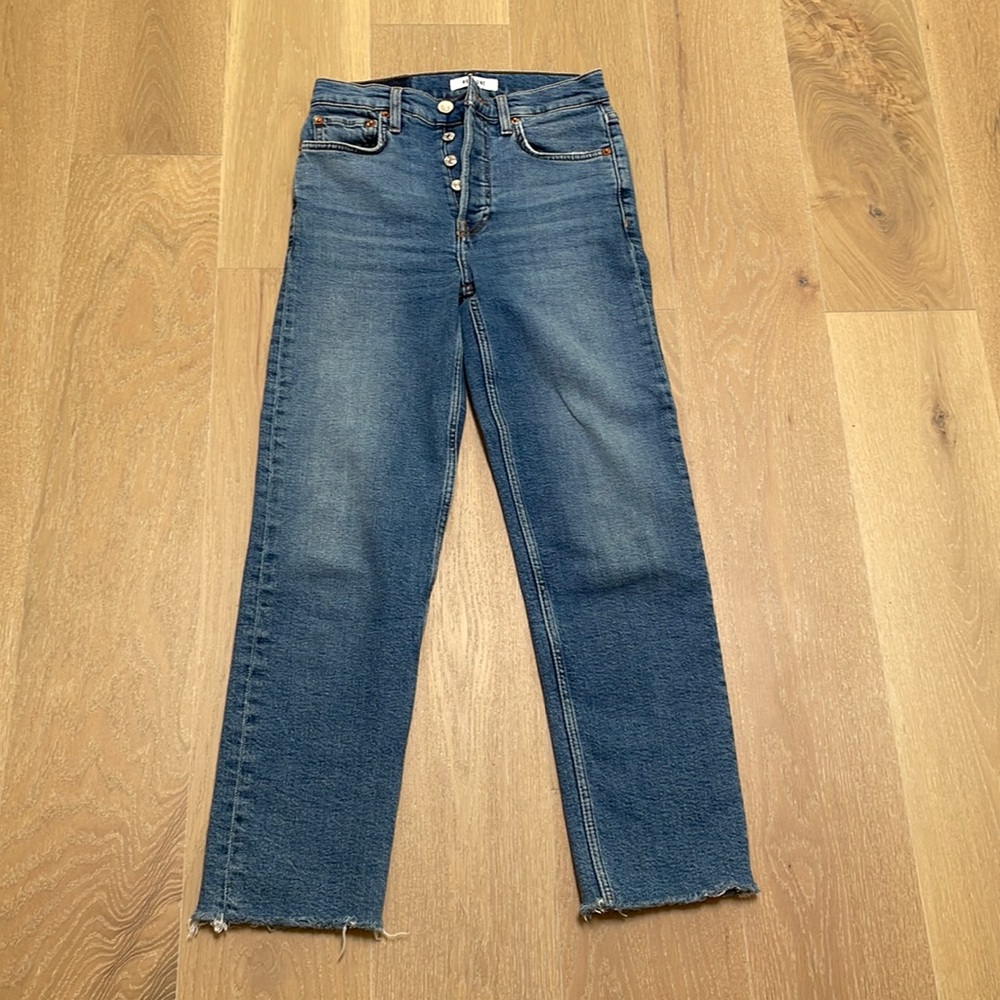 Re/Done classic stovepipe ankle length medium blue jeans